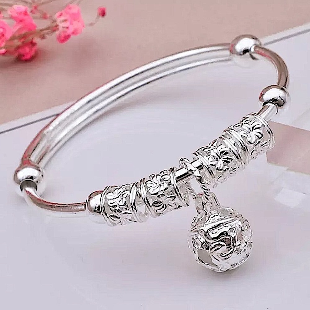 Ball Drop Sterling Silver Adjustable Bangle Bracelet